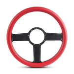 Steering Wheel,Linear style,Aluminum,13 3/4,Half-wrap,Made in the USA,Gloss black Fusioncoat spokes,Red grip