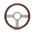 Steering Wheel,Aluminum,13 3/4",Half-wrap,Linear style,Made In USA,Clear anodize spokes,Wood grip