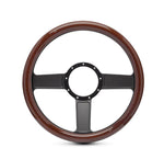 Steering Wheel,Aluminum,13 3/4",Half-wrap,Linear style,Made In USA,Matte black spokes,Wood grip