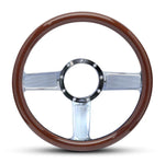 Steering Wheel,Aluminum,13 3/4",Half-wrap,Linear style,Made In USA,Bright polished finish,Wood grip