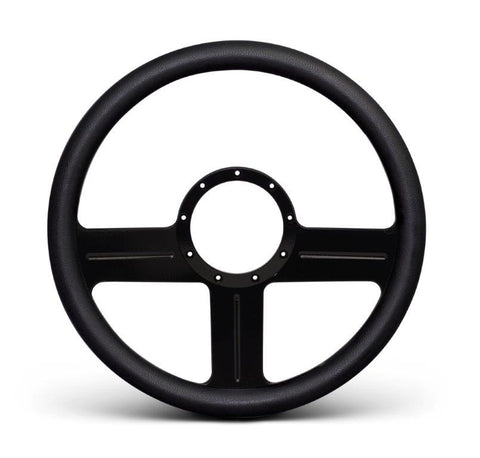 Steering Wheel,G3 style,Aluminum,13 3/4,Half-wrap,Made in the USA,Gloss black anodized spokes,Black grip