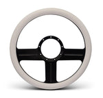 Steering Wheel,G3 style,Aluminum,13 3/4,Half-wrap,Made in the USA,Gloss black anodized spokes,White grip