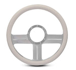 Steering Wheel,G3 style,Aluminum,13 3/4,Half-wrap,Made in the USA,Clear anodized spokes,White grip