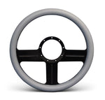 Steering Wheel,G3 style,Aluminum,13 3/4,Half-wrap,Made in the USA,Gloss black anodized spokes,Grey grip