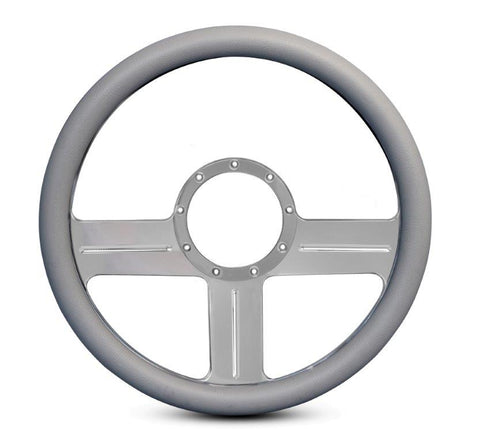 Steering Wheel,G3 style,Aluminum,13 3/4,Half-wrap,Made in the USA,Clear anodized spokes,Grey grip