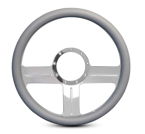 Steering Wheel,G3 style,Aluminum,13 3/4,Half-wrap,Made in the USA,bright clear coat spokes,Grey grip