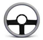 Steering Wheel,G3 style,Aluminum,13 3/4,Half-wrap,Made in the USA,Matte black Fusioncoat spokes,Grey grip