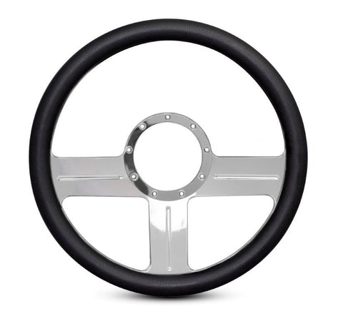 Steering Wheel,G3 style,Aluminum,13 3/4,Half-wrap,Made in the USA,Bright polished spokes,Black grip