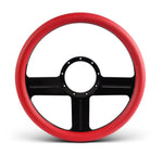 Steering Wheel,G3 style,Aluminum,13 3/4,Half-wrap,Made in the USA,Gloss black Fusioncoat spokes,Red grip