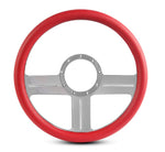 Steering Wheel,G3 style,Aluminum,13 3/4,Half-wrap,Made in the USA,Clear anodized spokes,Red grip