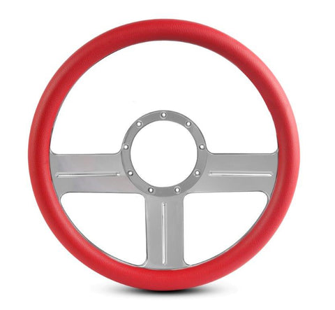 Steering Wheel,G3 style,Aluminum,13 3/4,Half-wrap,Made in the USA,Clear anodized spokes,Red grip