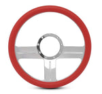 Steering Wheel,G3 style,Aluminum,13 3/4,Half-wrap,Made in the USA,bright clear coat spokes,Red grip