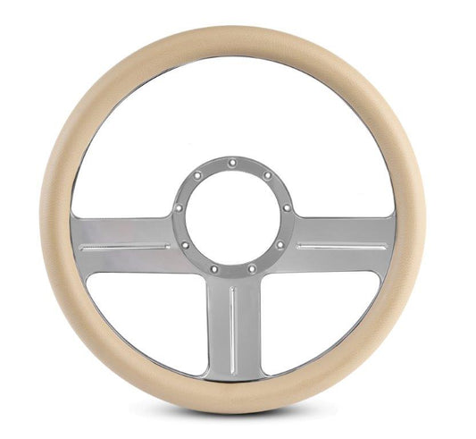 Steering Wheel,G3 style,Aluminum,13 3/4,Half-wrap,Made in the USA,Clear anodized spokes,Tan grip