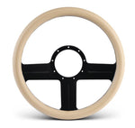 Steering Wheel,G3 style,Aluminum,13 3/4,Half-wrap,Made in the USA,Matte black Fusioncoat spokes,Tan grip