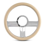 Steering Wheel,G3 style,Aluminum,13 3/4,Half-wrap,Made in the USA,Bright polished spokes,Tan grip