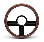 Steering Wheel,Aluminum,13 3/4",Half-wrap,G3 style,Made In USA,Gloss black anodize spokes,Wood grip