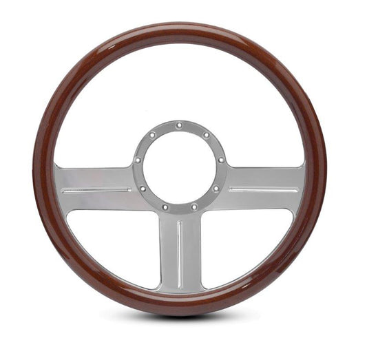 Steering Wheel,Aluminum,13 3/4",Half-wrap,G3 style,Made In USA,Clear anodize spokes,Wood grip