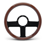 Steering Wheel,Aluminum,13 3/4",Half-wrap,G3 style,Made In USA,Matte black spokes,Wood grip