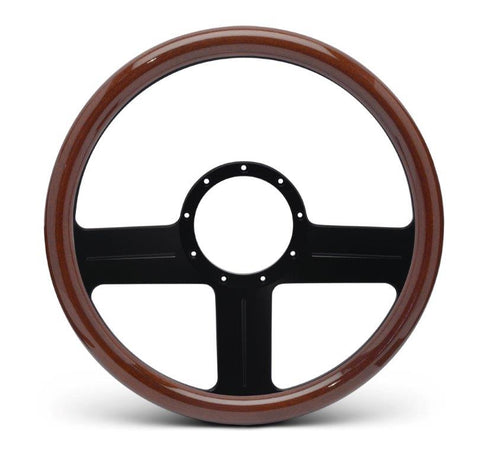 Steering Wheel,Aluminum,13 3/4",Half-wrap,G3 style,Made In USA,Matte black spokes,Wood grip