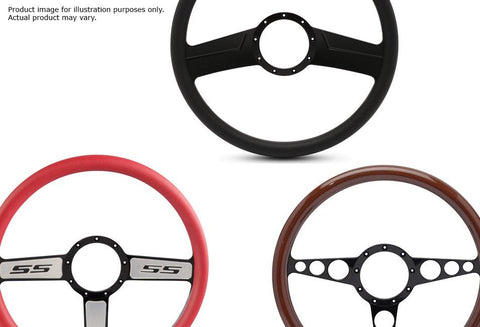 Steering Wheel,Fury style,Aluminum,15 1/2,Half-wrap,Made in the USA,Chrome spokes,Red grip