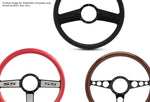 Steering Wheel,Aluminum,13 3/4",Half-wrap,Linear style,Made In USA,Bright clear coat spokes,Wood grip