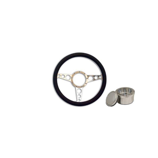 Steering Wheel Kit,Aluminum,13 3/4",Half wrap,Racer,Made In USA,Bright polished spokes,Black grip,GM Adapter kit