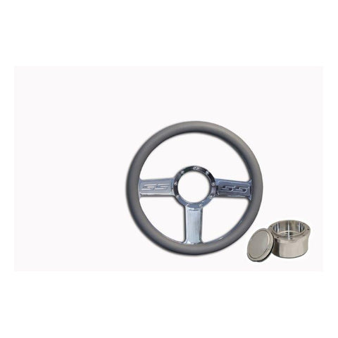 Steering Wheel Kit,Aluminum,13 3/4",Half wrap,SS,Made In USA,Bright polished spokes,Grey grip,GM Adapter kit