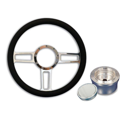 Steering Wheel Kit,Aluminum,13 3/4",Half wrap,Launch,Made In USA,Bright polished spokes,Black grip,GM Adapter kit