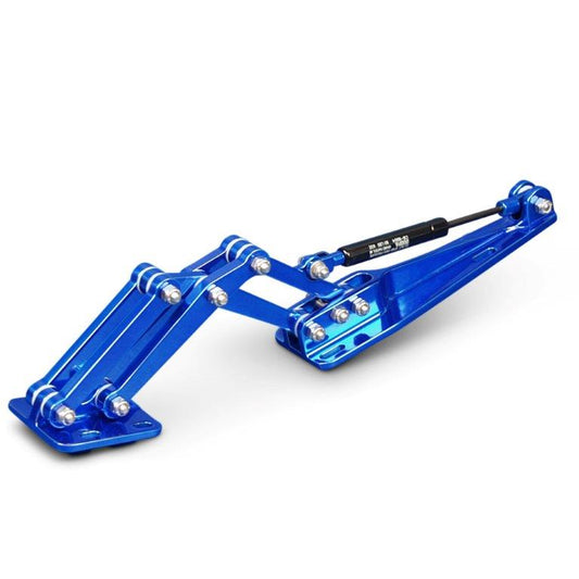 Scissor Hinge,Billet aluminum,Single,With strut,10 1/8" collapsed,14 1/4" fully open,Bright Blue finish,Each