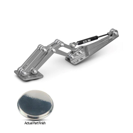 Scissor Hinge,Billet aluminum,Single,With strut,10 1/8" collapsed,14 1/4" fully open,Bright clear finish,Each