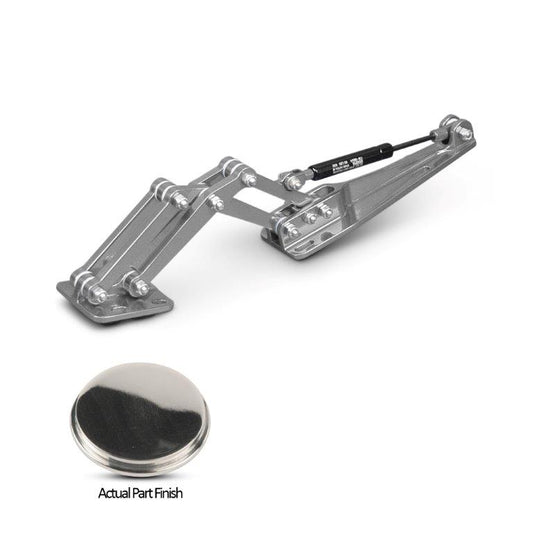 Scissor Hinge,Billet aluminum,Single,With strut,10 1/8"collapsed,14 1/4"fully open,Bright Polished finish,Each