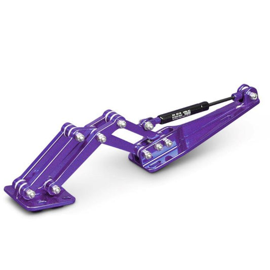 Scissor Hinge,Billet aluminum,Single,With strut,10 1/8" collapsed,14 1/4" fully open,Bright Purple finish,Each