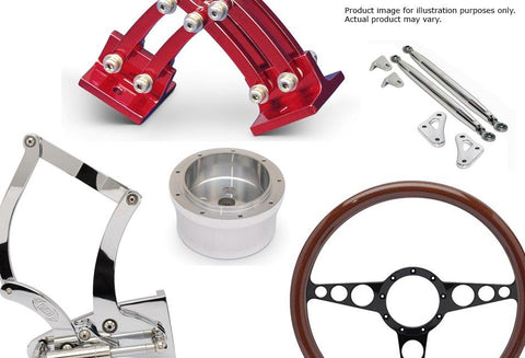 Steering Wheel Kit,Aluminum,13 3/4",Half wrap,Racer,Made In USA,Matte black Fusioncoat spokes,Red grip,GM Adapter kit