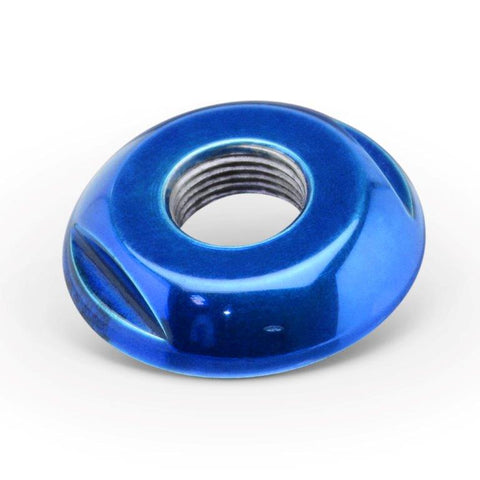 Push/pull Switch Dress-up Bezel,Aluminum,Threads onto switch,3/8-32 threads,1"OD,Bright blue finish