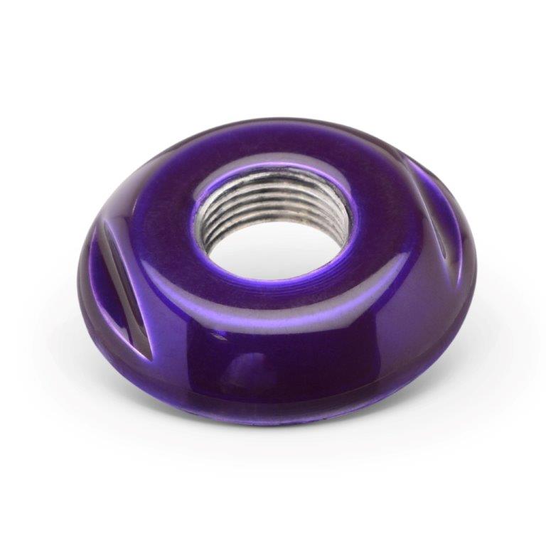 Push/pull Switch Dress-up Bezel,Aluminum,Threads onto switch,3/8-32 threads,1"OD,Bright purple finish