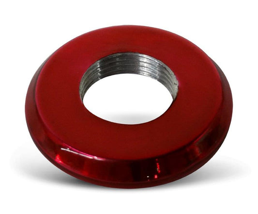 Toggle Switch Dress-up Bezel,Aluminum,Threads onto switch,15/32-32 threads,1"OD,Bright red finish