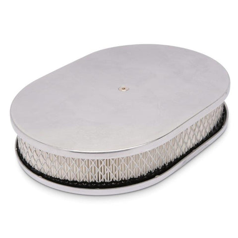 Air Cleaner,Aluminum,12" Oval with 2" Paper Element,Ball Milled Top,Bright protective clear coat finish