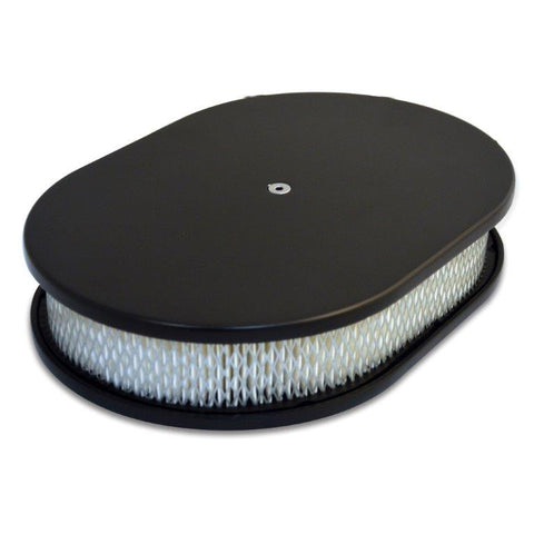 Air Cleaner,Aluminum,12" Oval with 2" Paper Element,Ball Milled Top,Matte black Fusioncoat finish