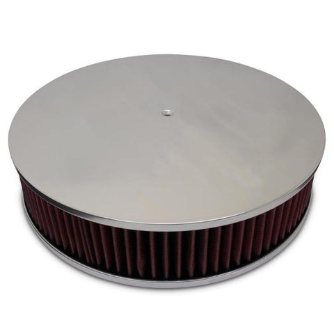 Air Cleaner,Aluminum,4150 Carb,Made In USA,14" Diameter,3" Washable cotton gauze element,Smooth Top,Clear anodized finis