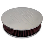 Air Cleaner,Aluminum,4150 Carb,Made In USA,14" Diameter,3" Washable cotton gauze element,Ball Milled Top,Clear anodized