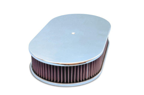 Air Cleaner,Aluminum,4150 Carb,Made In USA,17"Oval,3"red cotton gauze element,Smooth top,Clear coat finish