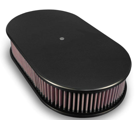 Air Cleaner,Aluminum,4150 Carb,Made In USA,17"Oval,3"red cotton gauze element,Smooth top,Matte black finish