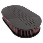 Air Cleaner,Aluminum,4150 Carb,Made In USA,17"Oval,3"red cotton gauze element,Ball milled top,Black anodized