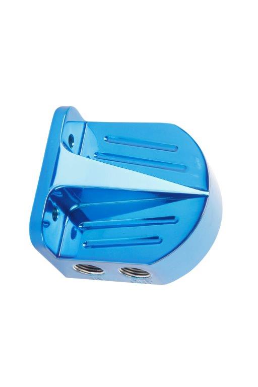 Fuel Filter Head Billet Aluminum - Bright Blue Fusioncoat Finish