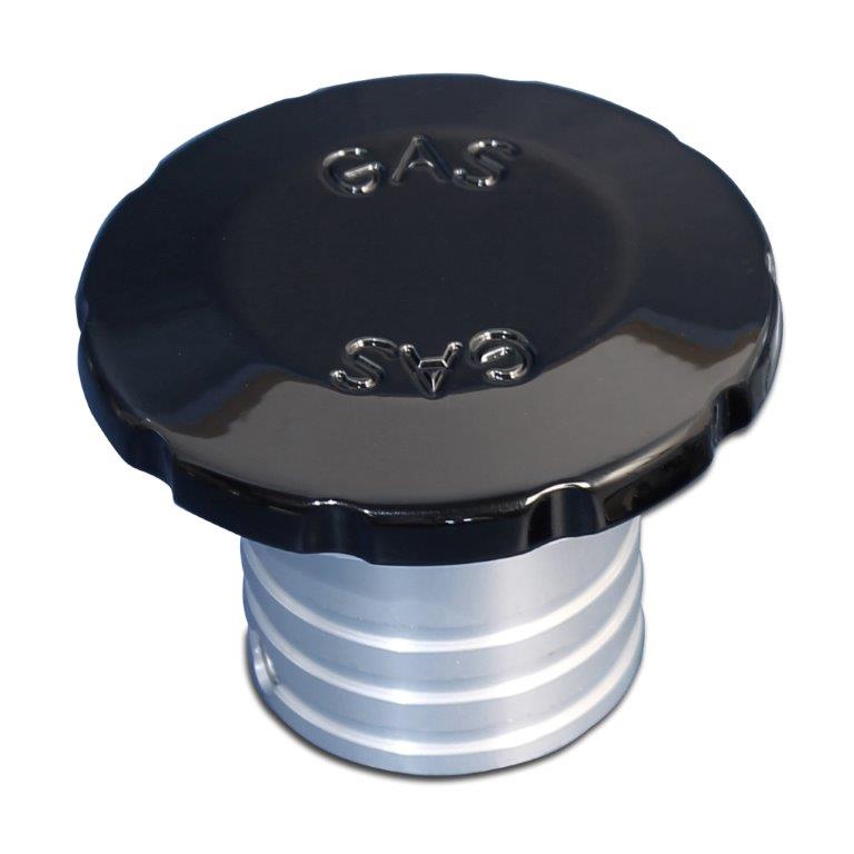 Gas Fill,Aluminum,Flush Mount,Universal,3-1/2" Diameter,Vented,Accepts 2"Fill Hose,Gloss black anodized finish