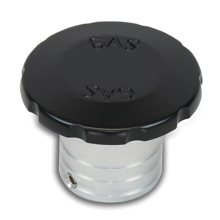 Gas Fill,Aluminum,Flush Mount,Universal,3-1/2" Diameter,Vented,Accepts 2"Fill Hose,Matte black finish