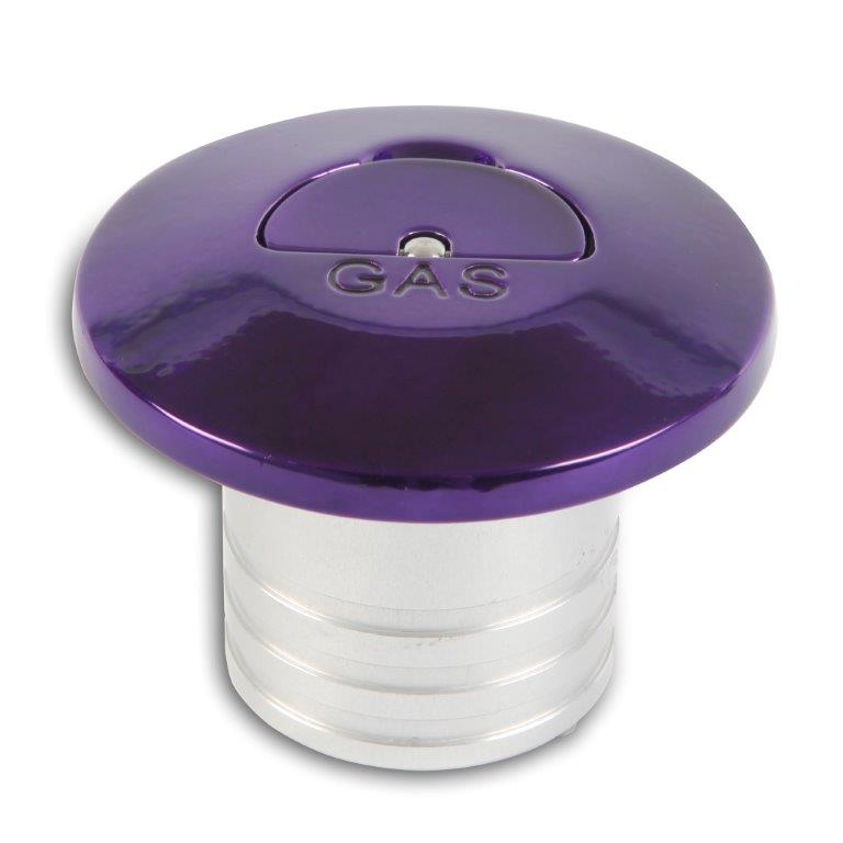 Gas Fill,Aluminum,Flip Tab,Universal,3-1/2" Diameter,Vented,Accepts 2"Fill Hose,Bright purple finish