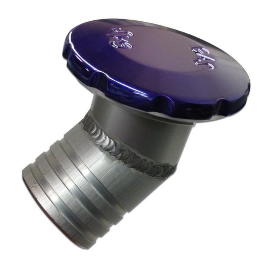 Gas Fill,Aluminum,Flush Mount,Universal,3-1/2" Diameter,Angled,Vented,Accepts 2"Fill Hose,Purple finish