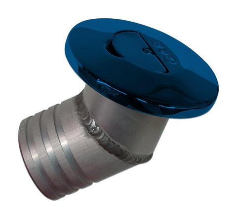 Gas Fill,Aluminum,Flip Tab,Universal,3-1/2" Diameter,Angled, Vented,Accepts 2"Fill Hose,Bright blue Fusioncoat