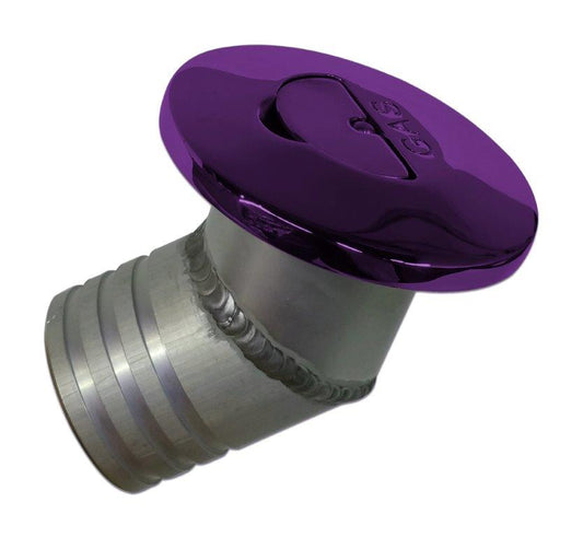 Gas Fill,Aluminum,Flip Tab,Universal,3-1/2" Diameter,Angled, Vented,Accepts 2"Fill Hose,Bright purple finish